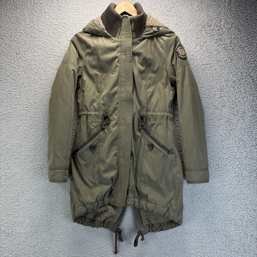 Abercrombie & Fitch Womens Parka Winter Coat Sz S Jacket Utility Sherpa Military